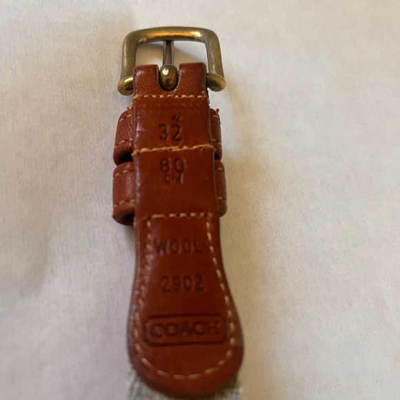 Coach Womens Wool and Leather Belt . Tan and Brown. Size: 28 inches. - Picture 2 of 4